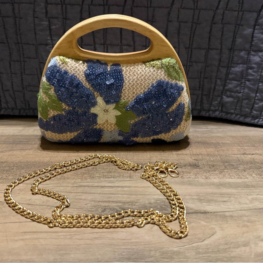 Floral Embroidered Handbag with Gold Chain TJ Maxx